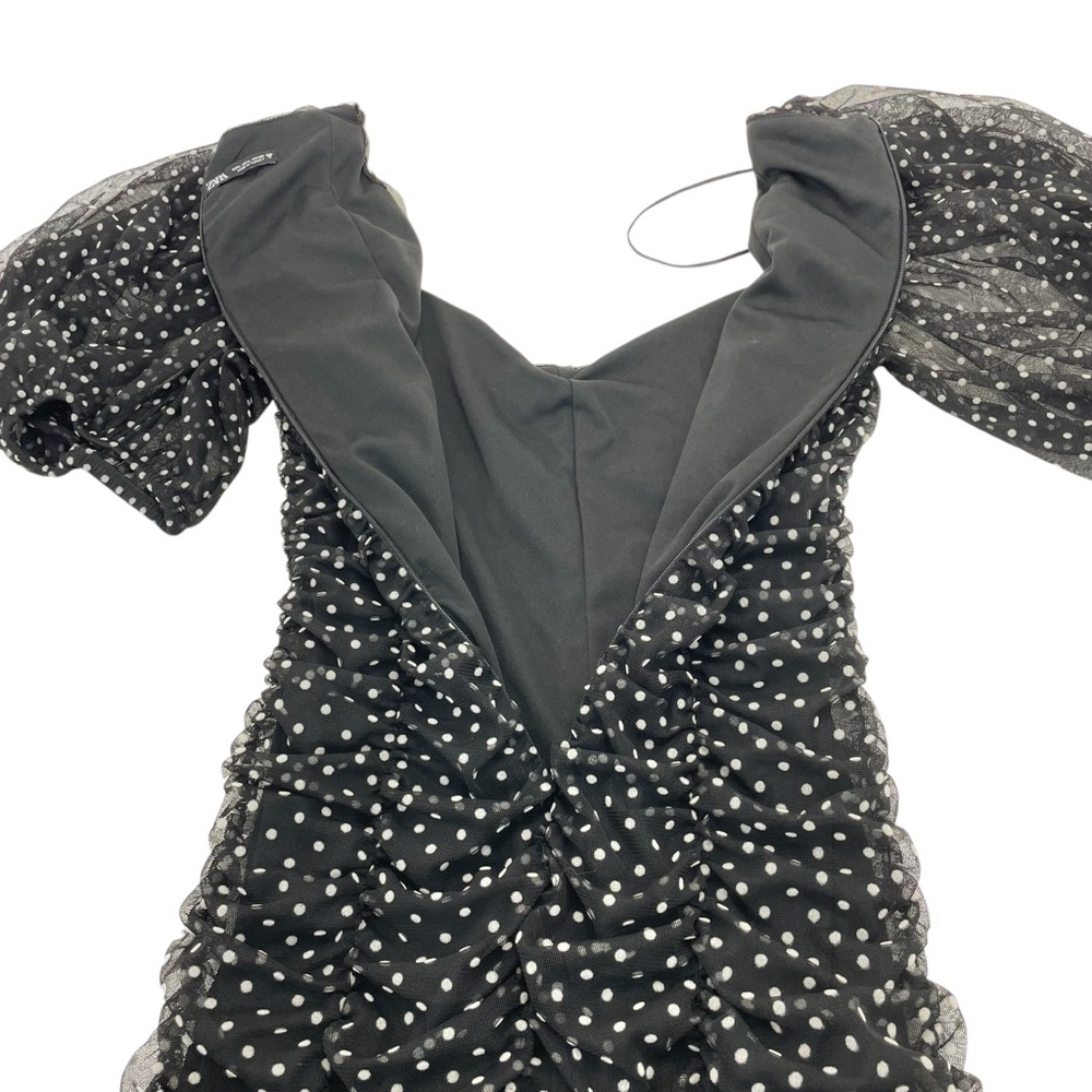Zara Blogger Fav Ruched Mini Dress Puff Sleeves Large Black/White - Picture 14 of 16